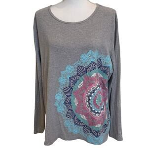 Coolibar Top  T Shirt Women XXL Gray Medallion Sun Protection UPF50 Cotton Blend